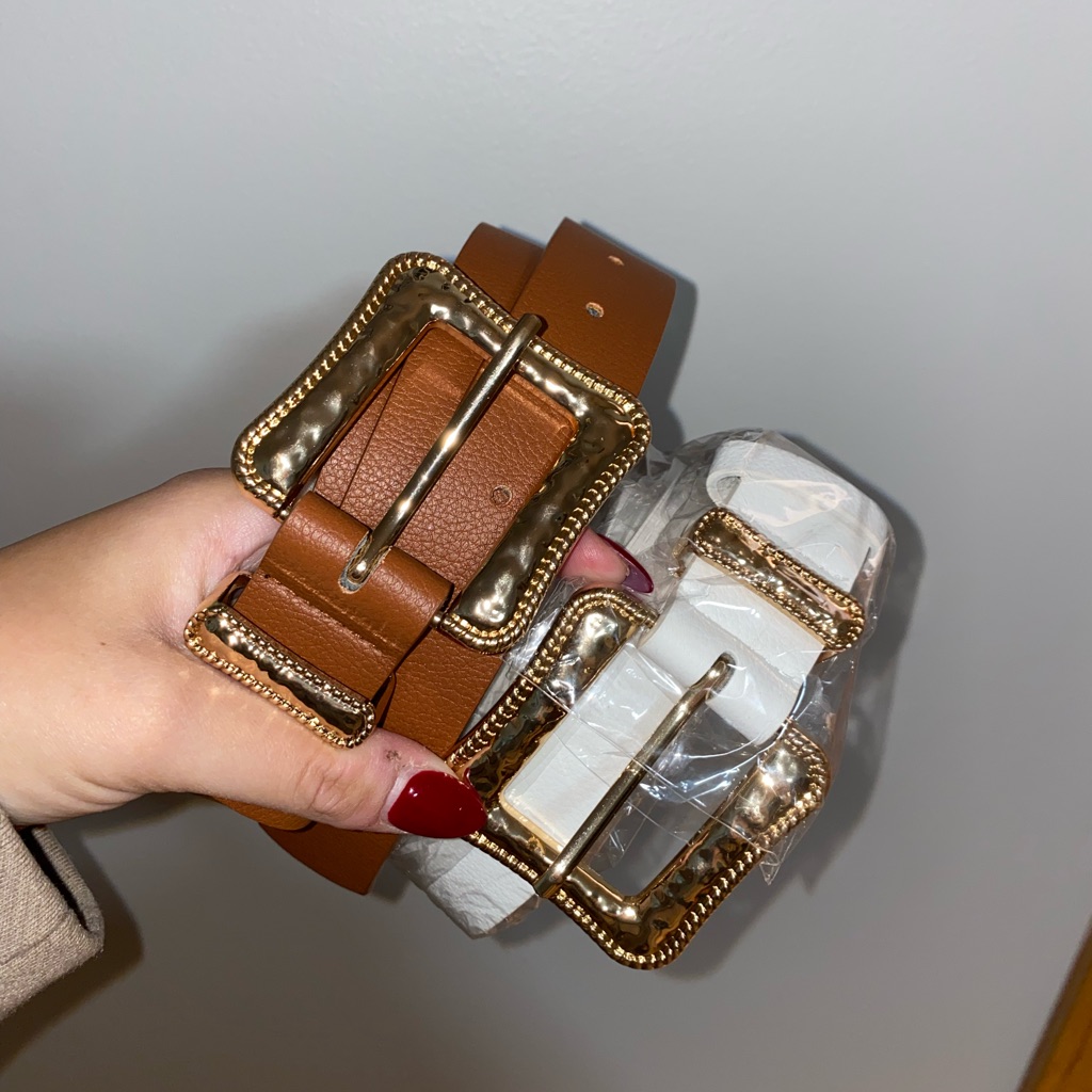 Brown And White Belts With Gold Buckles